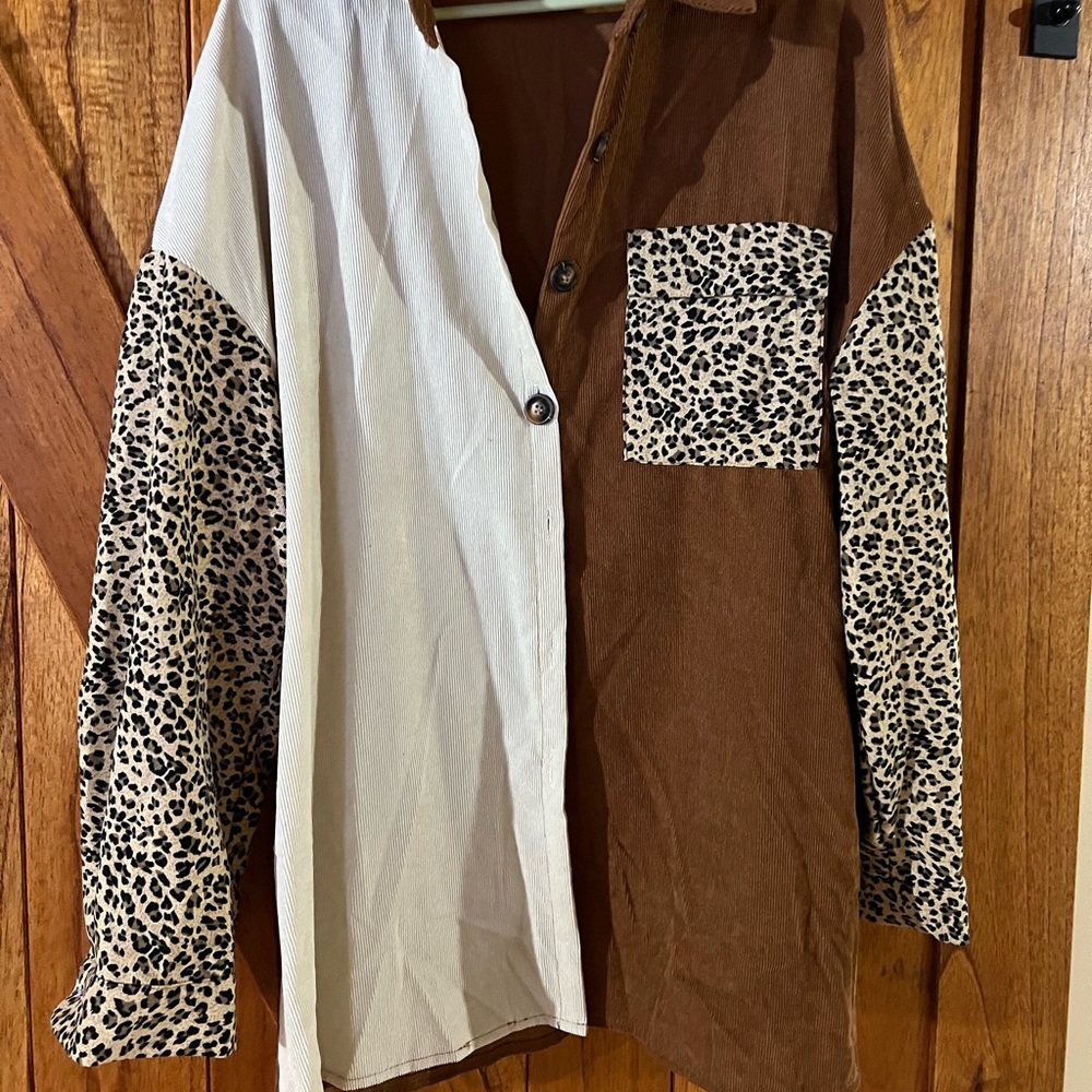 SHEIN Brown and Cream Women’s Shacket with Leopard Print